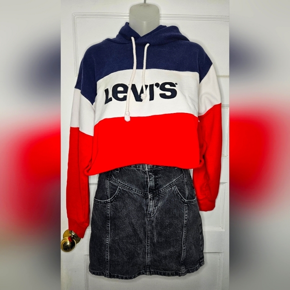 Levi's Cropped Blue, White & Red Hoodie Small - Picture 2 of 8